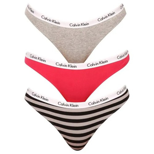 Chiloți bikini pentru femei Calvin Klein Carousel roz închis, gri, în dungi set de 3