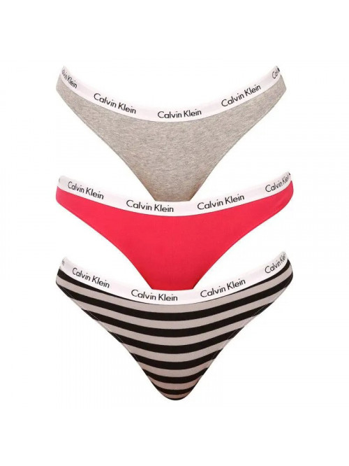 Chiloți bikini pentru femei Calvin Klein Carousel roz închis, gri, în dungi set de 3
