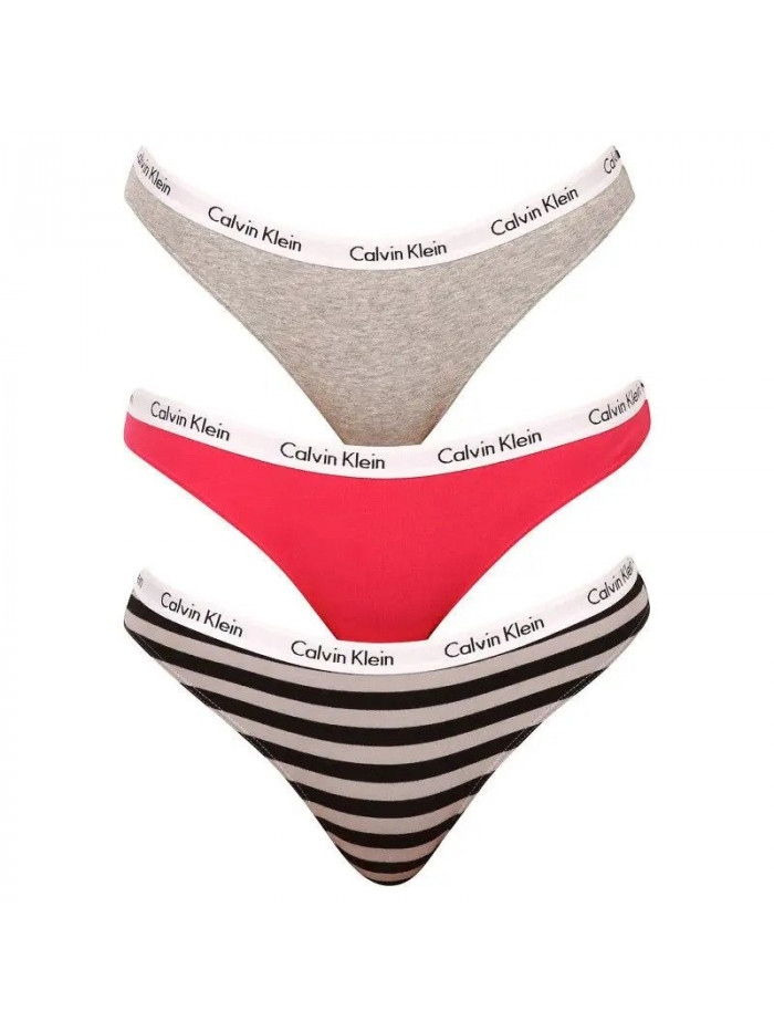 Chiloți bikini pentru femei Calvin Klein Carousel roz închis, gri, în dungi set de 3