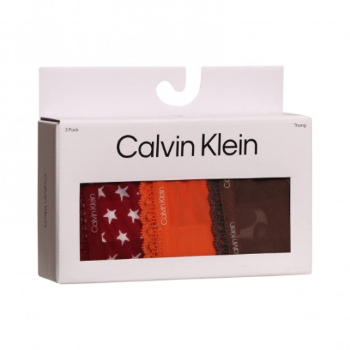 Tanga pentru femei Calvin Klein Bottoms Up Refresh maro, portocalii, vișinii cu steluțe – set de 3