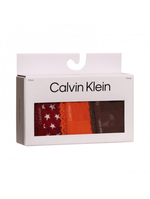 Tanga pentru femei Calvin Klein Bottoms Up Refresh maro, portocalii, vișinii cu steluțe – set de 3