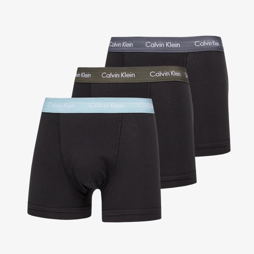 Boxeri Bărbați Calvin Klein Cotton Stretch Trunk Negru-Gri, Verde, Turcoaz 3-Pack