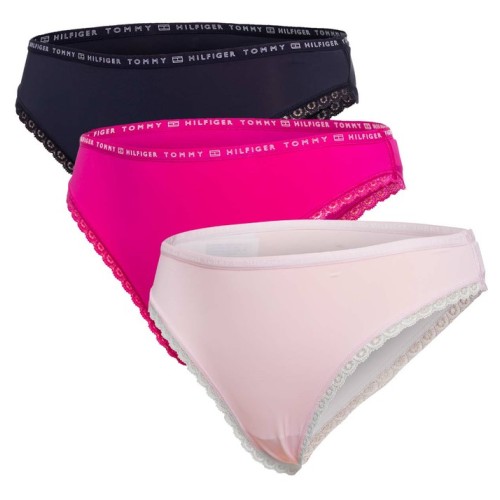 Chiloți bikini Tommy Hilfiger Recycled Micro Lace pentru femei, roz deschis, roz închis, negru, set de 3