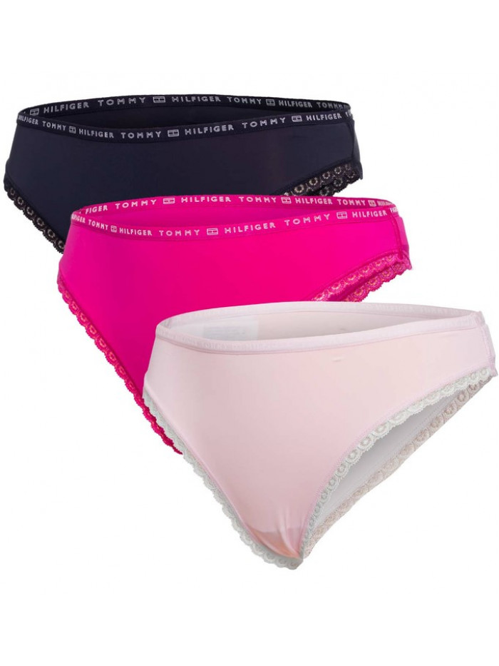 Chiloți bikini Tommy Hilfiger Recycled Micro Lace pentru femei, roz deschis, roz închis, negru, set de 3