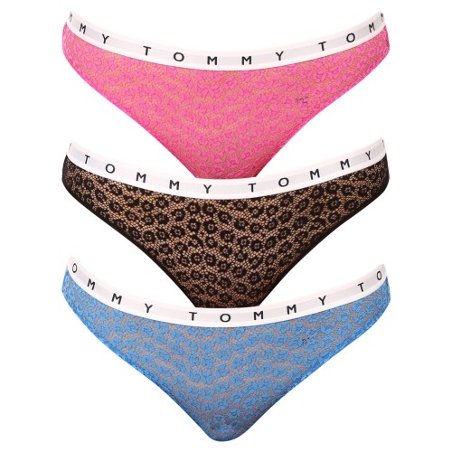 Chiloți din Dantelă pentru Femei Tommy Hilfiger Full Lace Bikini 3-Pack Multicolor - Roz, Negru, Albastru