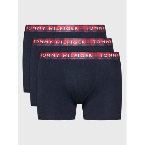 Boxeri pentru bărbați Tommy Hilfiger Trunk Printed WB negri cu bandă în carouri 3-pack
