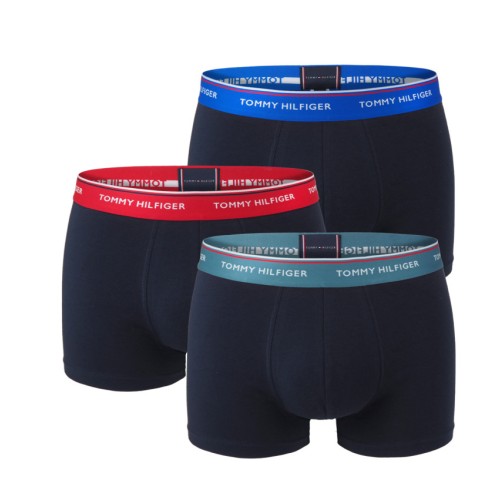 Boxeri Bărbătești Tommy Hilfiger Premium Essentials WB Trunk Albastru Închis cu Bandă Colorată 3-Pack