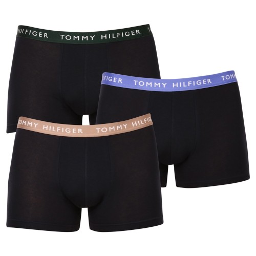 Boxeri pentru bărbați Tommy Hilfiger Recycled Essentials Trunk WB negri cu benzi colorate 3-pack