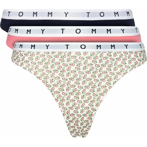 Tanga pentru Femei Tommy Hilfiger Print Thong 3-Pack Multicolor - Roz, Alb, Negru